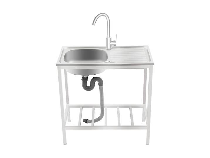 Évier commercial avec comptoir et étagère inférieure 29,5x29,5x15,7 po, évier autoportant à cuve unique pour cuisine, idéal pour le nettoyage