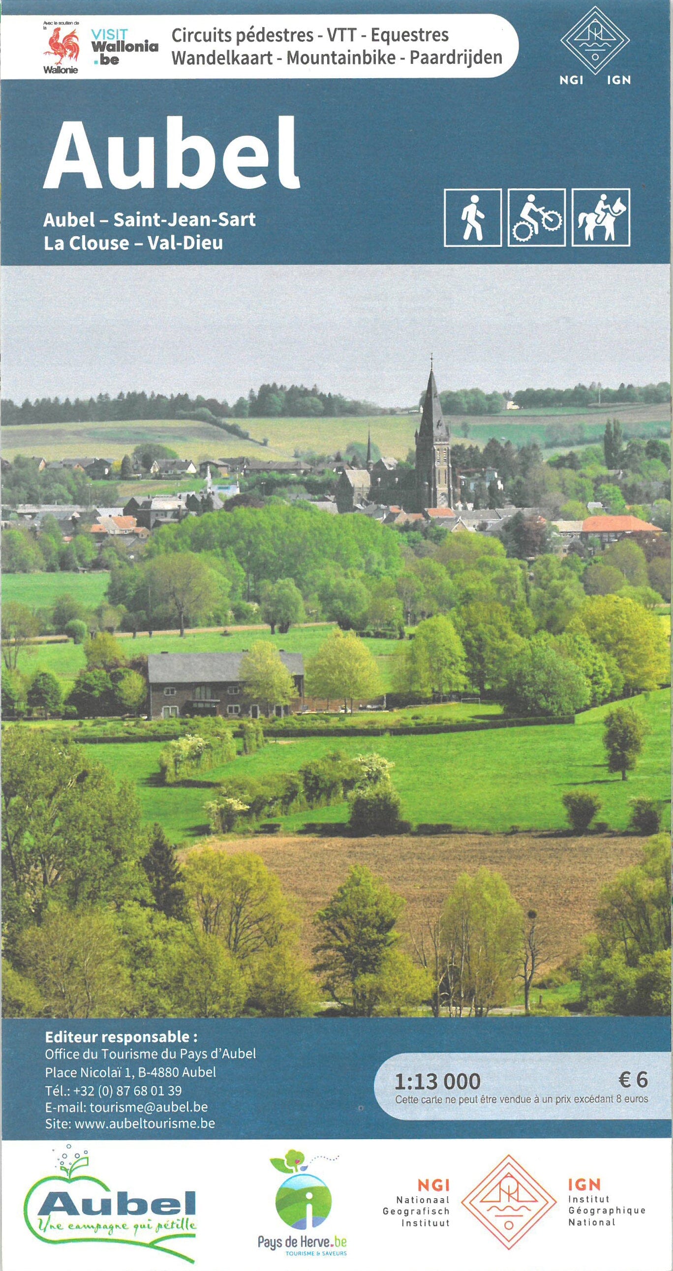 IGN Belgique Carte de promenades pédestre, VTT et équestre - Aubel (Belgique)   NGI