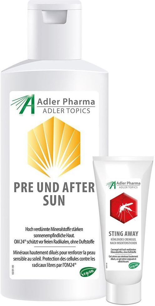 Mineralstoff Pre u.After Sun mit Aloe Vera Gel + Sting Away Adler Pharma Creme 200+50 ml Set