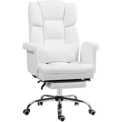 MODFU Bürostuhl ergonomisch Weiß 69x65x115 cm mit Liegefunktion 155 Grad Fußstütze Lendenkissen höhenverstellbar drehbar pflegeleicht