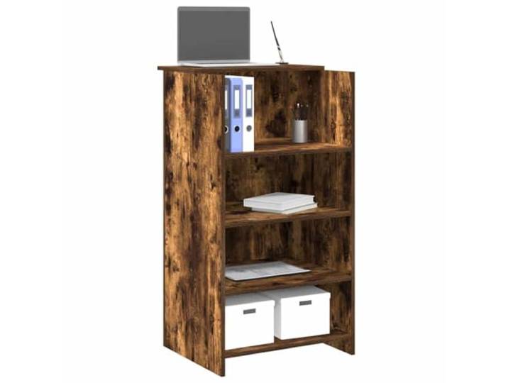 HEFZGDB Empfangstheke Räuchereiche 55x50x103,5 cm Holzwerkstoff mit integriertem Tresen und Regal für Büro Lobby Empfangsbereich