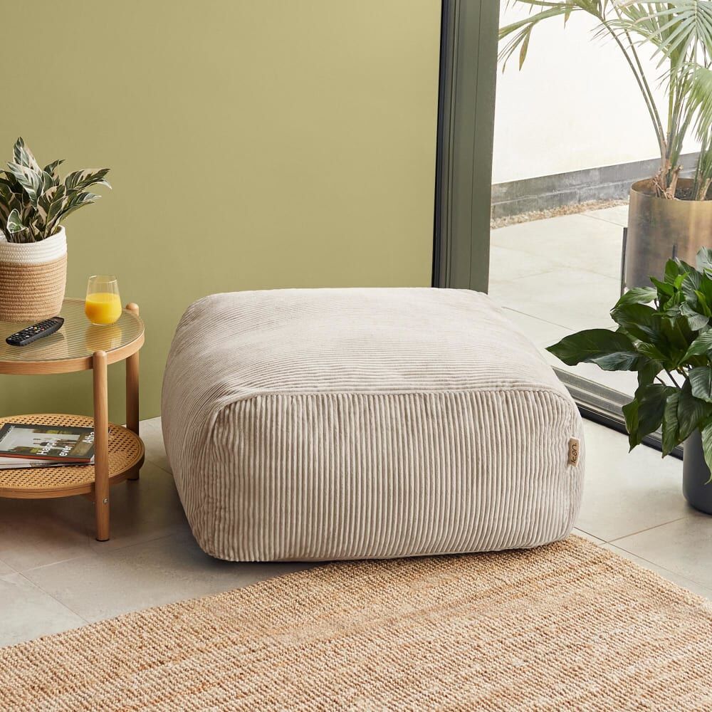 Icon Pouf repose-pieds modulable en velours côtelé beige Beige 95x46x95cm