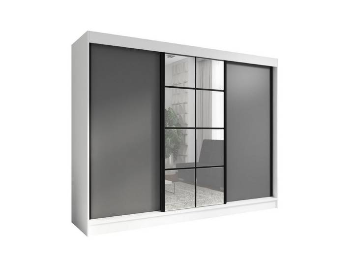 A&J MöbelLand GmbH Schiebetürenschrank ORAVIA mit Spiegel – Breite 200 cm (TOP PRODUKT! Wählen Sie das ideale Modell für Ihr Schlafzimmer! Breite: 200 cm, Höhe: 215 cm, Tiefe: 60 cm, Moderne Möbel mit funktionalem Design und hoher Verarbeitungsqualität) Loft-Design, Spiegelpaneele, großer Stauraum, moderne Schiebetüren
