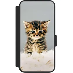 Nivocase Klapphülle für Samsung Galaxy S23 Handyhülle aus Kunst Leder NIVOflip schwarz Feder Haustier Katze (Samsung Galaxy S23), Smartphone Hülle, Schwarz