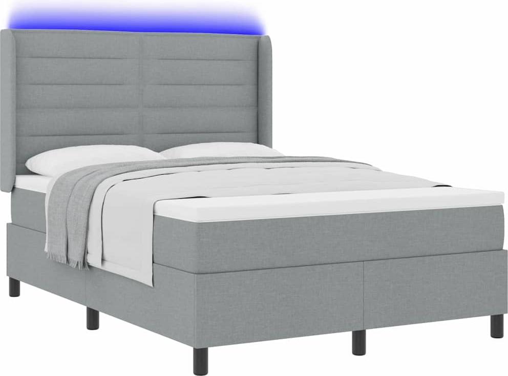 LED Boxspringbett mit Matratze Hellgrau 140 x 190 cm Stoff