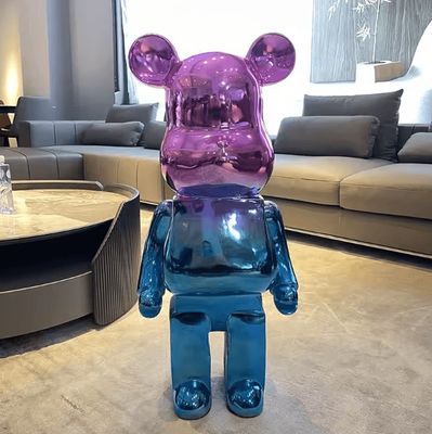 Uplift Curations Gradient Violent Bear Statue Luxury Resin Mirror Sculpture For Living Room Decor blue purple 31.5 Inches