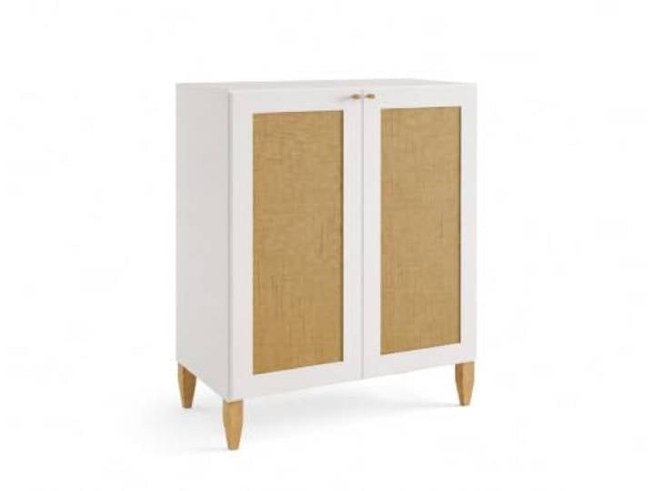 3xE Living Kommode 85 cm, Weiß/Naturleinen, 85 x 40 x 109 cm