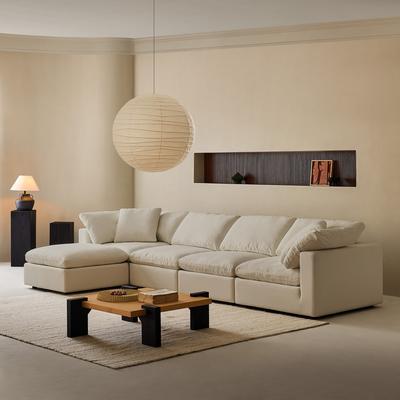 Lesly Square Arm Linen Fabric Rectangle Sectional Sofa Combination Sofa in Linen Beige