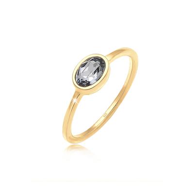 Verlobungsring ELLI "Ring Oval Glas Kristalle Grau 925 Sterling Silber" Gr. 54, gold, Fingerringe, Damen, 54, Silber 925 (Sterlingsilber), Verlobungsring