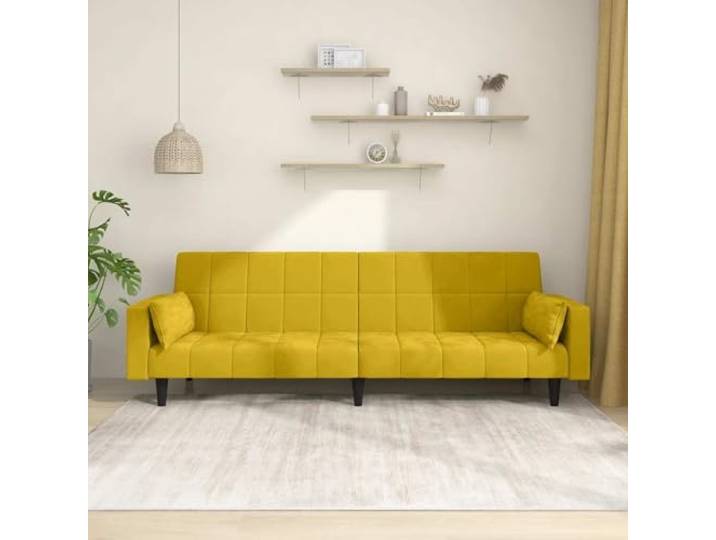 HEFZGDB Schlafsofa 2-Sitzer Gelb Samt mit 2 Kissen – 2-in-1 Funktionsmöbel für Gästeübernachtung, bequemes Sitzgelegenheit, robuster Holzrahmen, platzsparend für Wohnzimmer, Büro