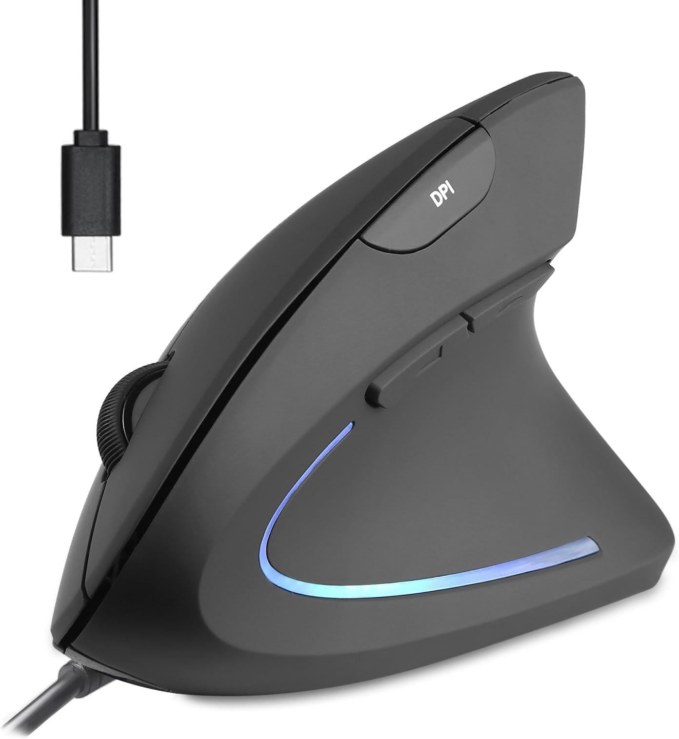 Perixx PERIMICE-513 C verticale ergonomische muis USB-C zwart voor rechtshandigen