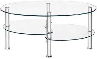 Costway Tempered Glass Oval Side Coffee Table-Transparent