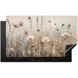 HERDABDECKPLATTE Blumen - Beige - Trockenblumen Induktionsschutz 91.2x52 cm