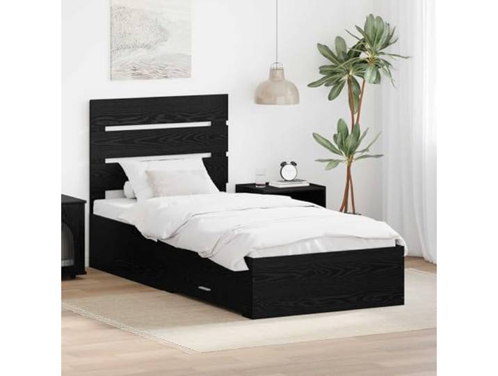 RJPLMFV Bettgestell, 90 x 200 cm, Holz, Technik, Schwarz Mit Schubladen, integriertes Kopfteil, modernes Design, einfache Reinigung