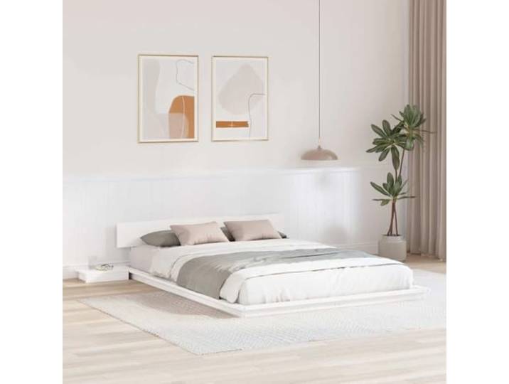 YUTAASU Bettgestell Weiß 150 x 200 cm Holz Mit Nachttisch, Rechteckig, Modernes Design, Einfache Montage, Pflegeleicht