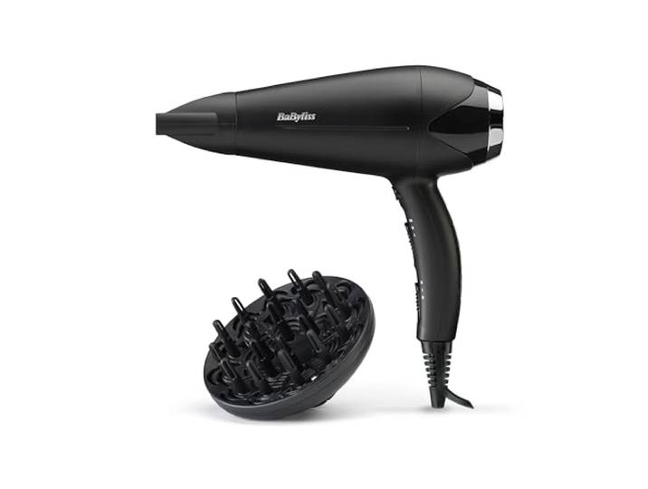 BaByliss Turbo Smooth Föhn - 2200W Krachtige Haardroger, Grote Diffuser, Ionische Pluisvrije Conditioning, 3 Warmte- & 2 Snelheidsinstellingen, Zwart, D572DE