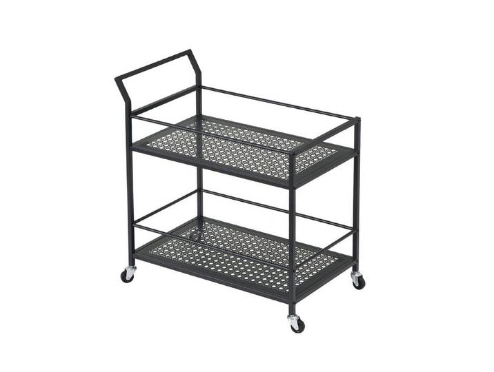 furnicato Servierwagen Gitterstruktur 83x79x45 cm Schwarz matt, (1 St), Barwagen mit Sicherheitskanten und Feststellbremse für dein Wohnzimmer