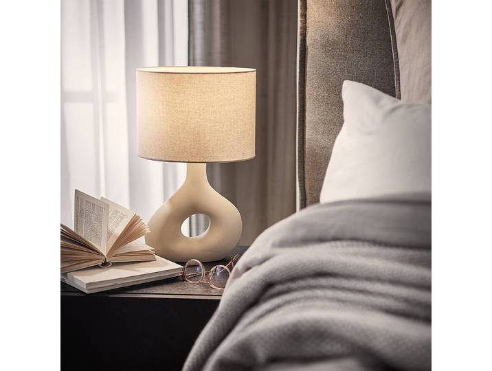 Lampe 28 x 28 x 44cm Beige/Beige Coton Ampoule électrique/LED/Halogène/Ampoule à économie d'énergie E27