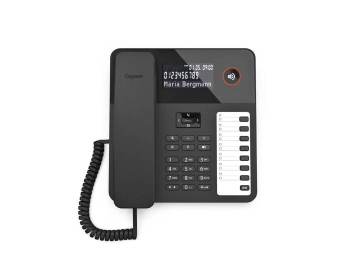 Gigaset Téléphone filaire de bureau DESK 600 - Ecran LED rétroéclairé - Accroche murale - Noir
