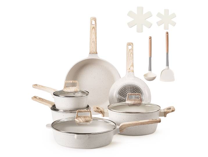 SucceBuy – ensemble de casseroles et poêles antiadhésives en granit, 17 pièces, ustensiles de cuisine à Induction, ensembles de cuisine pour camping-car avec protection de casserole