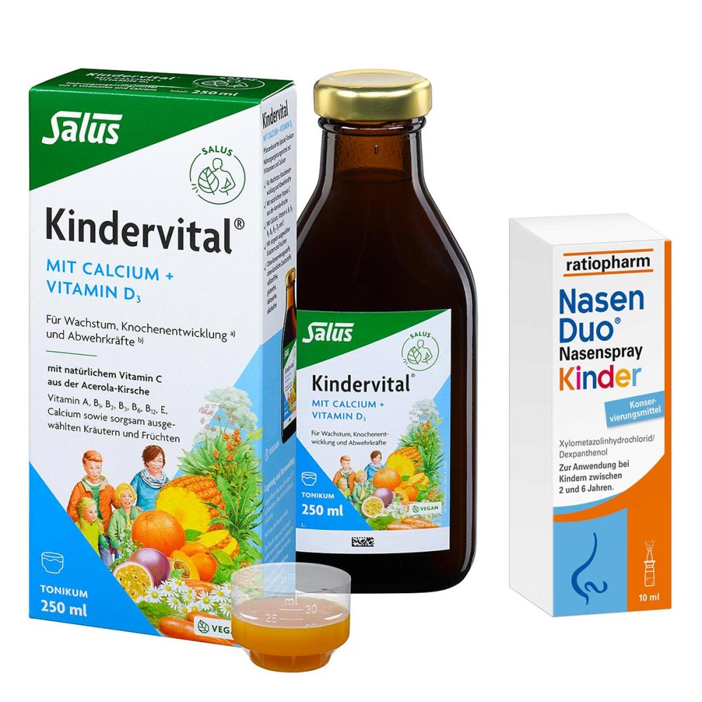 Kindervital mit Calcium + D3 Tonikum Salus + Nasenduo Nasenspray 08105161