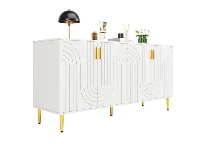 Modenvie Sideboard 152/40/75 cm aus MDF mit Wellenfront Weiß, 40x75x152 cm, Kleinmöbel, Kommoden, Sideboards