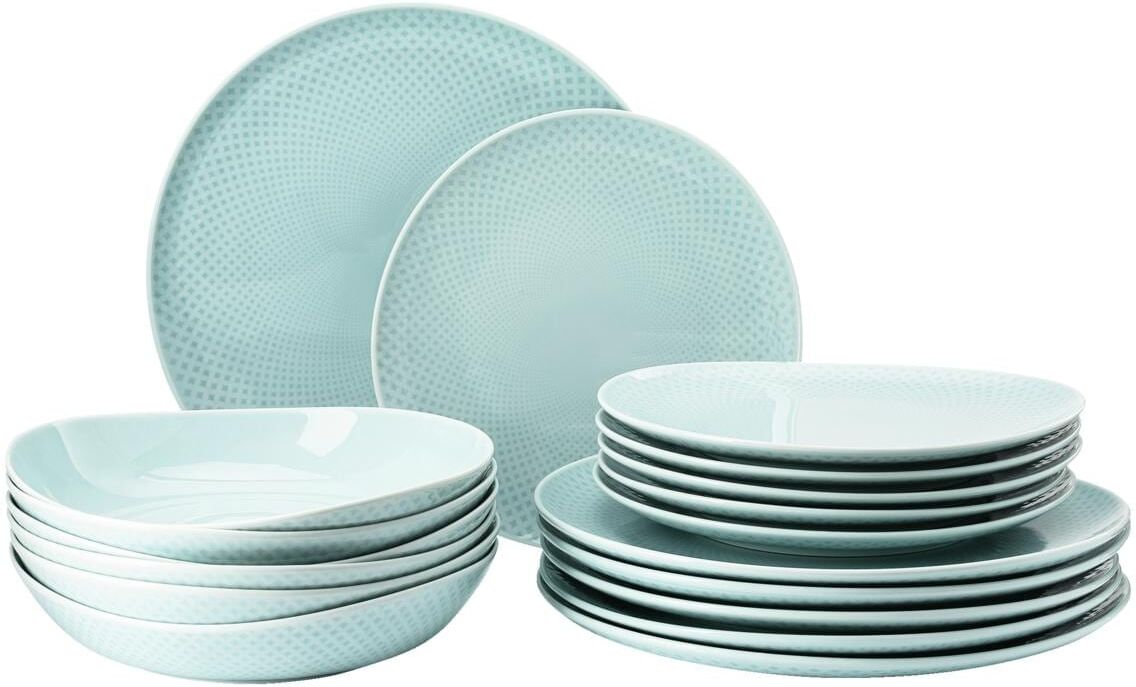 Speiseteller ROSENTHAL "Junto Opal Set 18-teilig", blau (opal), Porzellan, Speiseteller, Speiseteller opal Einheitsgröße