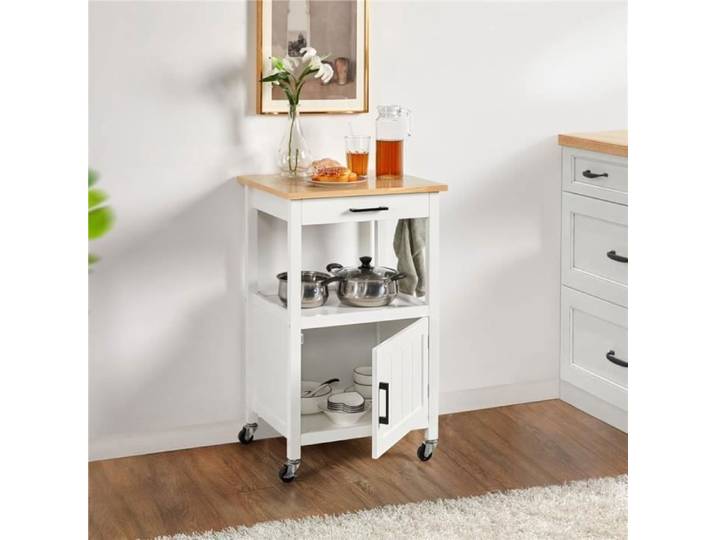 Desserte Cuisine à Roulettes Chariot de Cuisine avec Armoire en Bois 55x 45x 89cm Meuble de Rangement Cuisine Yaheetech
