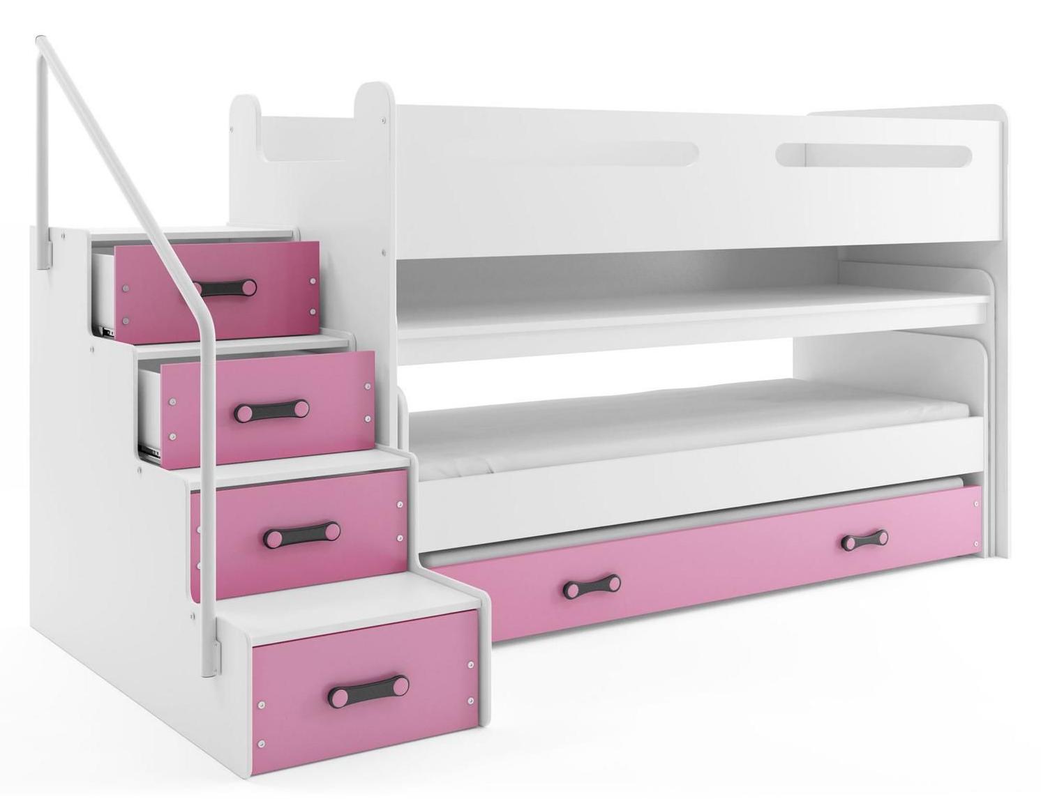 BMS Etagenbett für Kinder MAX 1 Weiß Rosa mit Schreibtisch