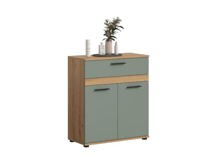 xonox.home Kommode Blake 70x79x31 cm Salbei melamin & Artisan Eiche Melamin 2 Türen,1 Schubkasten,1 Einlegeboden,einfache Montage,langlebig,modernes Design,melamin beschichtet,feuchtigskeitsbeständig
