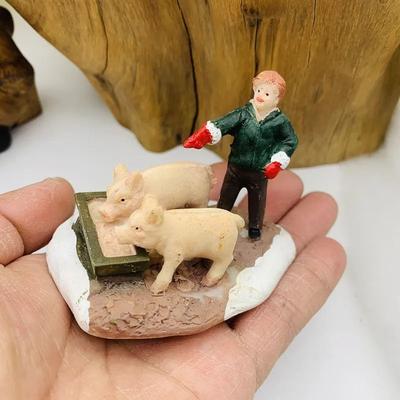 Inspired Finds Mini Holiday Figurines & Miniature Desk Decor For Fairy Gardens, Sand Tables & Seasonal Displays pig Feeding Scene