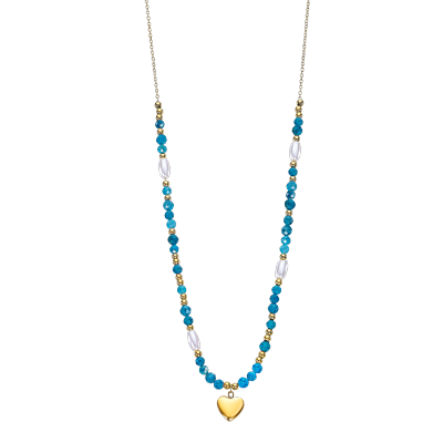 Herzkette LOTUS "Essentials - Herz", blau (gelbgoldfarben, blau, weiß), Halsketten, Damen, Edelstahl Perlen, L: 45 B: 1,2mm, Edelstahl, Perlen, Herzkette, mit Zirkonia (synth.), B:1,2mm