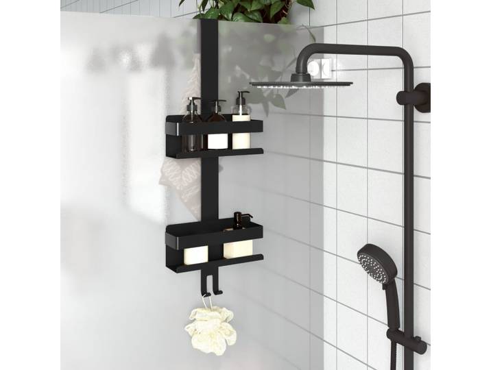 vidaXL Duschcaddy Hängend Mattschwarz Gebürsteter Edelstahl 304
