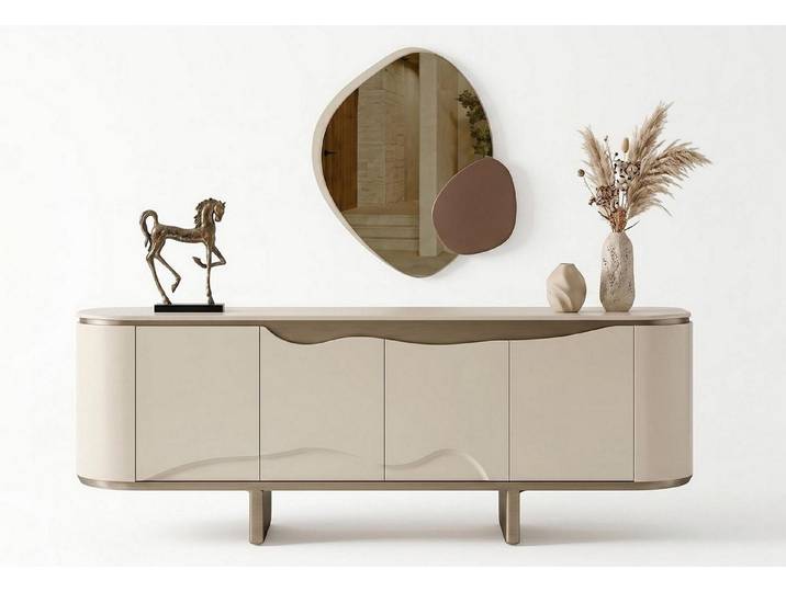 JVmoebel Sideboard Konsole mit Spiegel Moderner Stil Beige Elegant Zeitlos Hochwertig, Made in Europa