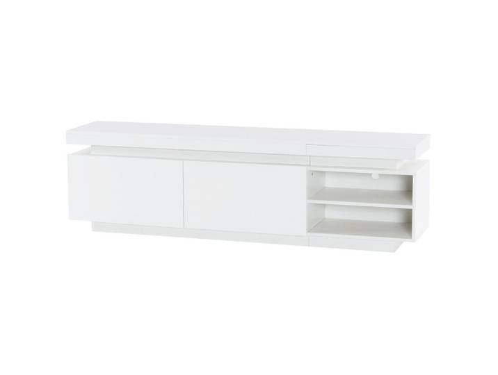 Modfu Tv-Lowboard aus Spanplatte 170x35x50 cm Weiß mit LED-Beleuchtung, Kabelmanagement und Stauraum, 170x50x35 cm, Wohnzimmer, TV Möbel, Lowboards, Lowboards stehend