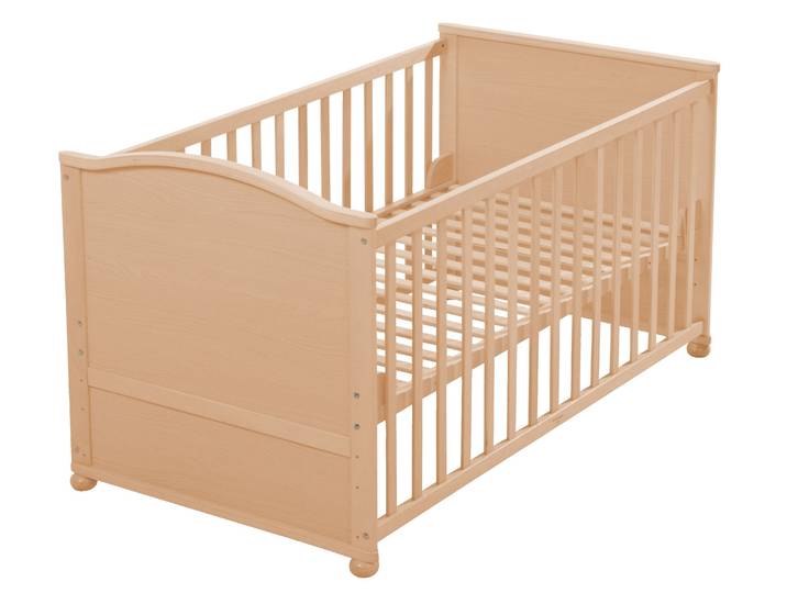 Kombi-Kinderbett 70 x 140 cm, natur, höhenverstellbar, mit Schlupfstäben, umbaubar zum Juniorbett