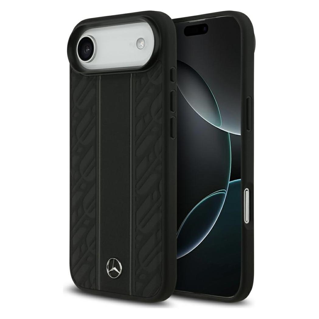 Mercedes Case Leather Laurel Leaves Stripes MagSafe for iPhone 17 Air black (Apple iPhone 17, Apple iPhone Air) (MEHMP17M25RLDLKH)