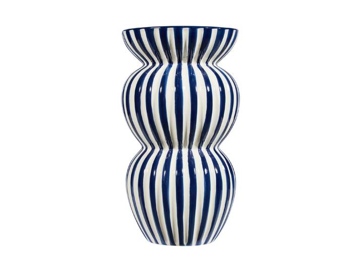 Keramikvase blau/weiss gestreift h28.5cm