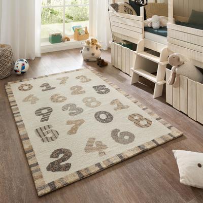 Kinderteppich THEKO "Gaia Kids Numbers", beige (weiß), B:160cm H:10mm L:230cm, Schurwolle, Teppiche, Kinderteppich, getuftet, reine Schurwolle, Motiv Zahlen, Kinderzimmer