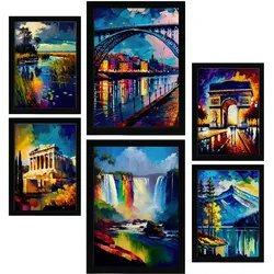 POSTER Set Mit 6 Regenbogen Im Ölgemälde Stil A3 & A4 Schwarzer Rahmen