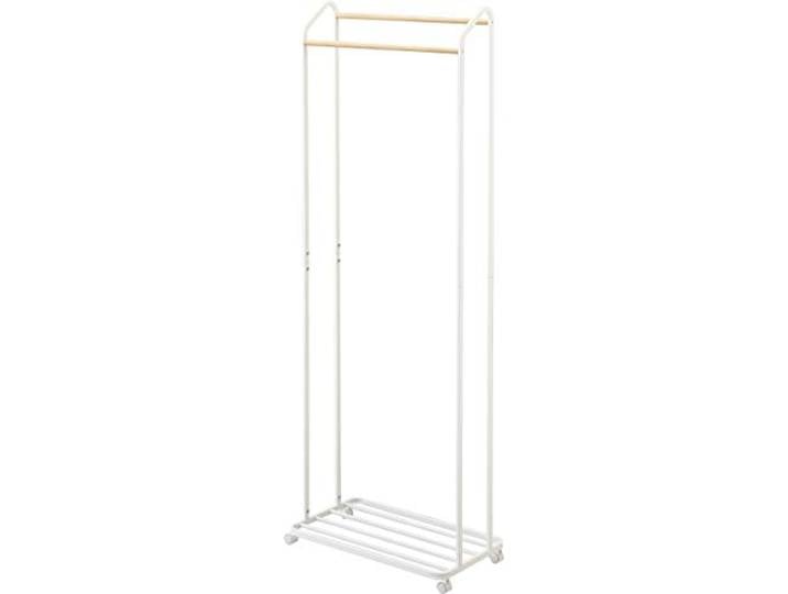 YAMAZAKI 3516 TOWER Coat Rack with Wheels\, white\, Steel/Wood\, 67 x 35 x 172.5 cm