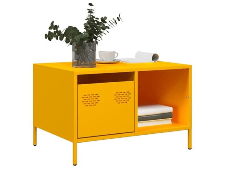 HEFZGDB Industrie-Stil Couchtisch Senfgelb 68,5x50x43,5 cm aus Kaltgewalztem Stahl mit Stauraum und Verstellbaren Beinen für Wohnzimmer