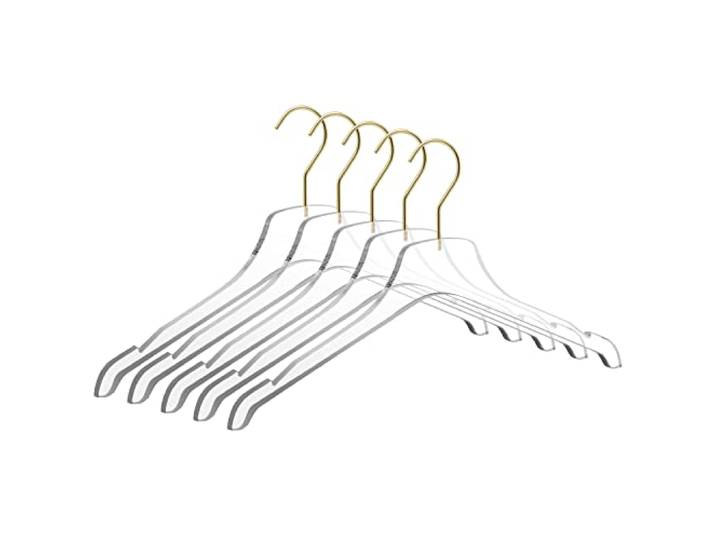 Hochwertige transparente Acryl-Kleiderbügel, 20 Stück, klares Lucite-Acryl für ein luxuriöses Aussehen und Gefühl mit drehbarem Haken, Anzug-Kleiderbügel (klar - matt goldener Haken, 20)