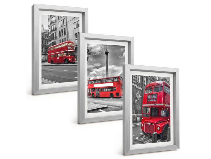 BILDER SET 3er Set - 20x30 cm Silberner Rahmen - Rote Busse in London