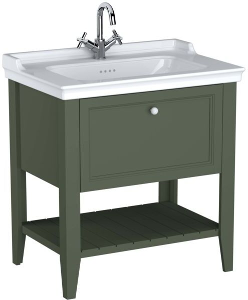 VitrA Valarte Waschtisch-Möbel-Set 65815 79,5x53x88cm, 1 Vollauszug, Korpus Vintage grün/Waschtisch weiß hochglanz