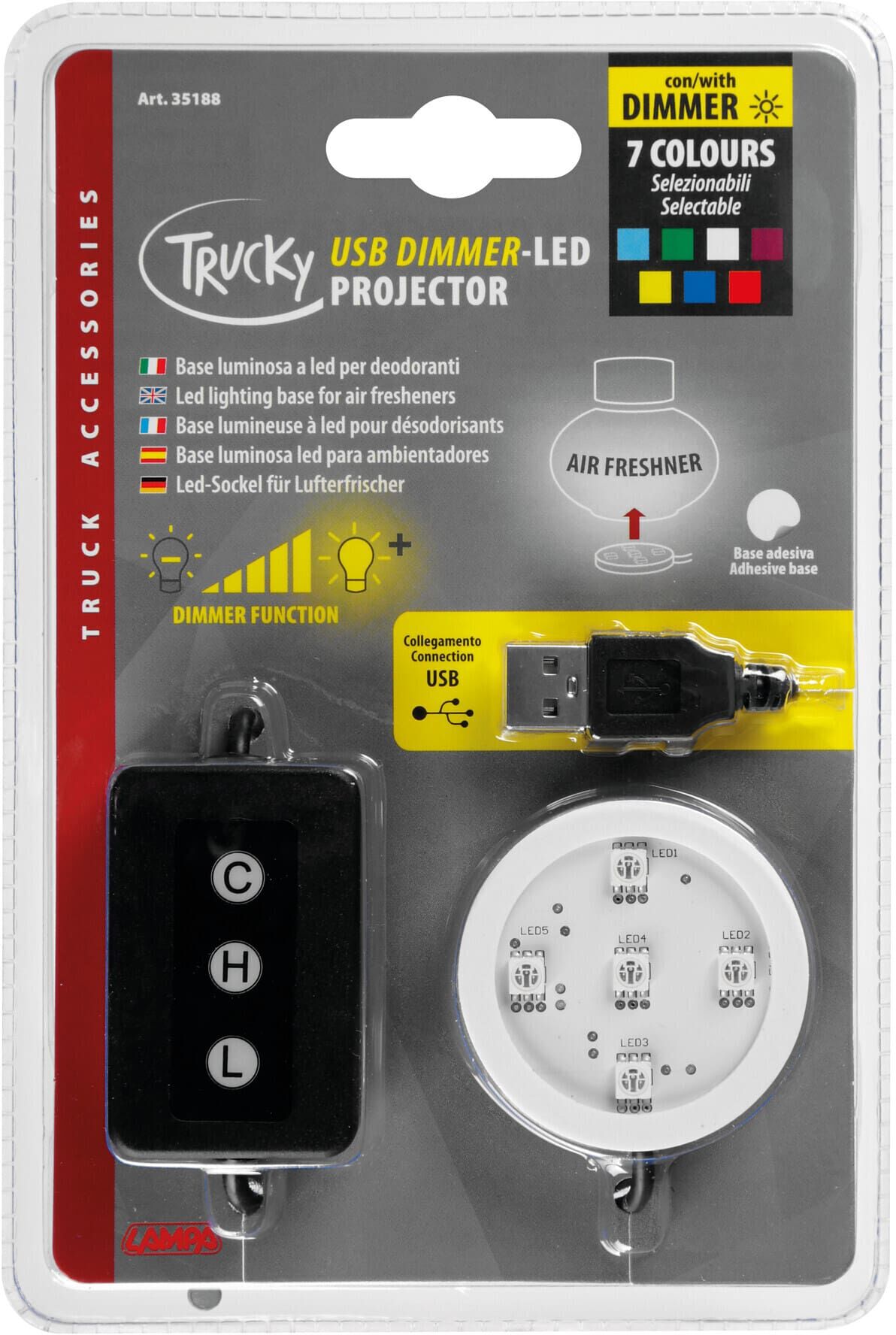 Trucky Led, base luminosa a led, USB 7 colori con dimmer