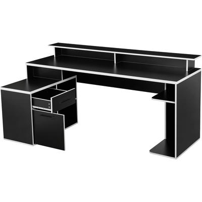 Gamingtisch OTTO HOME "Game, Computertisch, Eckschreibtisch", schwarz (schwarz, schwarz), B:180cm H:88,5cm T:102cm, Tische, Towerfach, Kabeldurchlass, Monitoraufsatz, Stauraum, Maße 180x102 cm