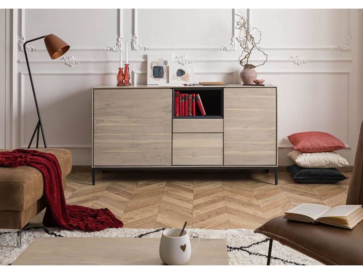 Sideboard Akazie 160x45x85 grau-weiß geölt CHICAGO #04
