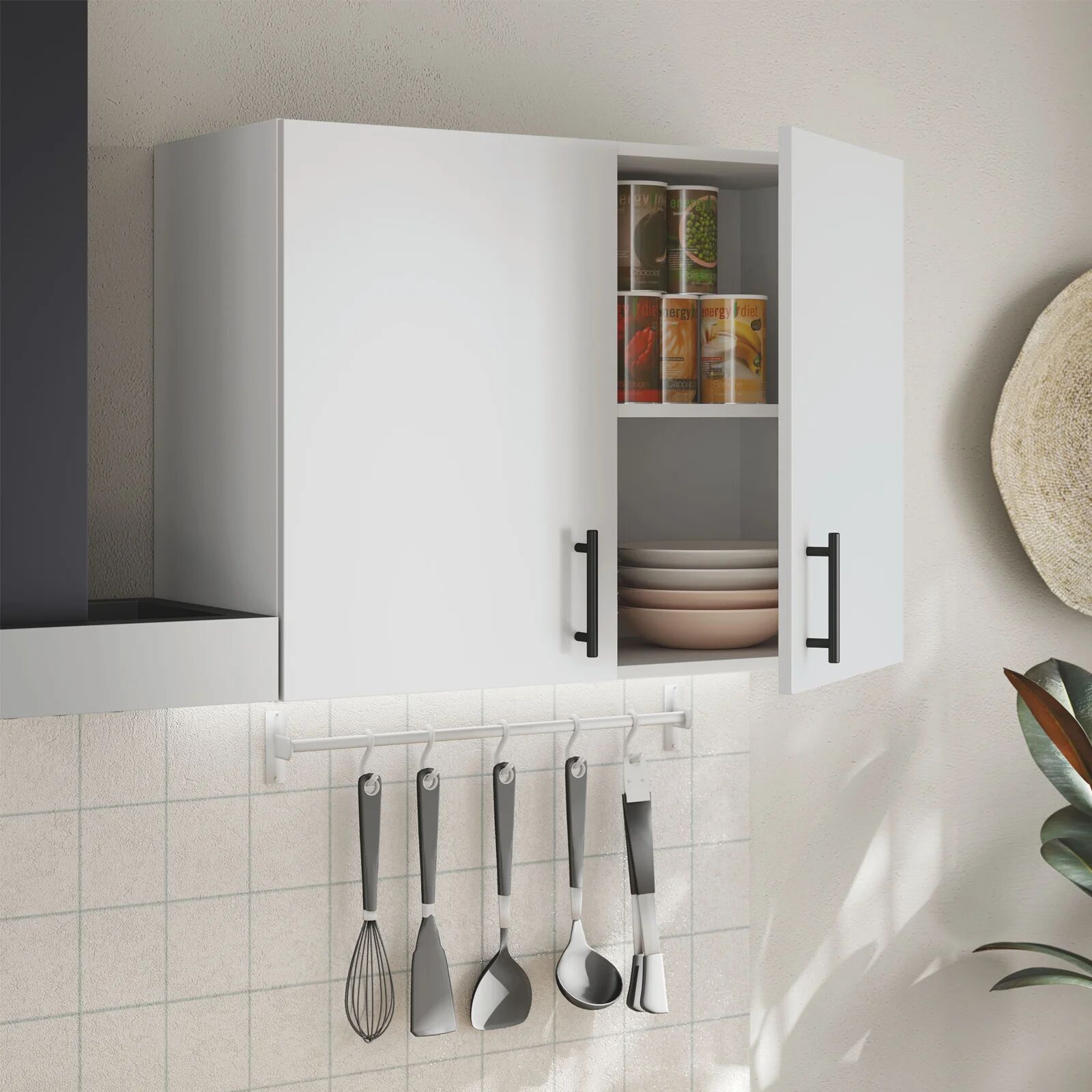 garneroarredamenti Mobile pensile multiuso 80x60h cm componibile 2 ante bianco lucido Kimera