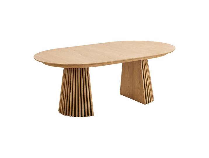 Table Extensible Ovale Pied Relief Mdf Placage Chêne Clair - Dublin